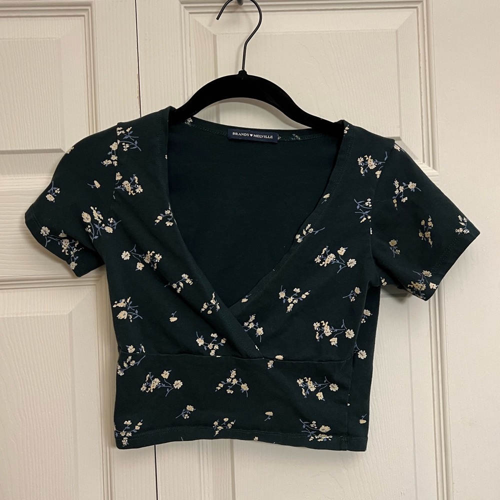 Brandy Melville Green Floral XS/S Crop Top